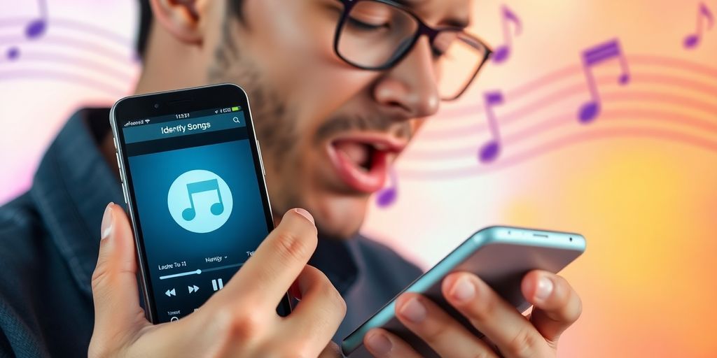 Person summt ins Smartphone zur Liedidentifikation.