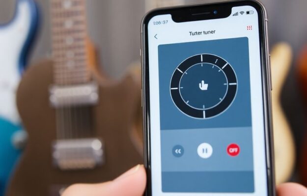 Nahaufnahme eines Stimmgeräts auf einem Smartphone.