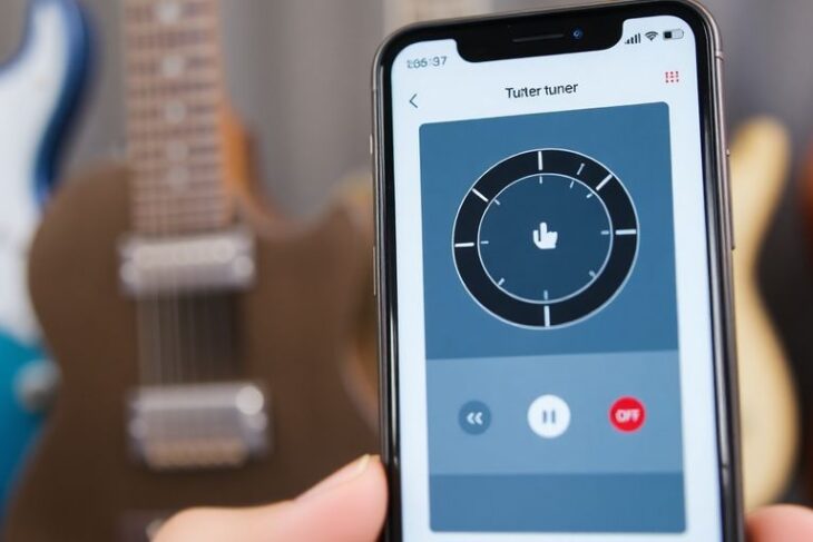 Nahaufnahme eines Stimmgeräts auf einem Smartphone.
