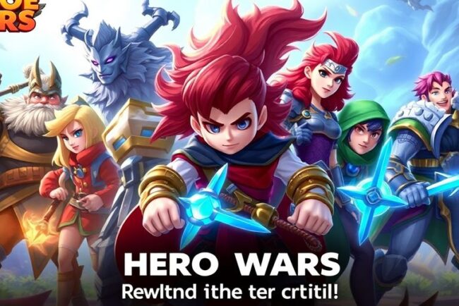 Helden aus Hero Wars auf einem magischen Schlachtfeld.