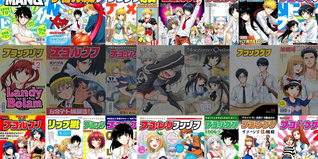 Vielfältige Manga- und Webtoon-Cover in bunten Farben.